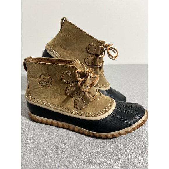 Sorel Shoes - Sorel Out N About Leather Boots Womens Size 9 Brown Black Waterproof Duck Ankle